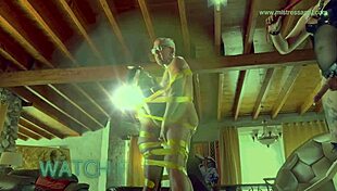 Dominatrix Mistress April humiliates bound slave with toys, dildo fucking, and squirting bondage