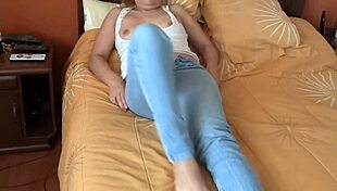 Excited Wife Strips Jeans for Intense Masturbation and Fucking