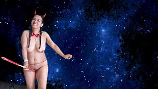 preview of super hot halloween, teasing with ball kicking, clothes ripped, shaved lick, striptease, anal moaning close up 😈