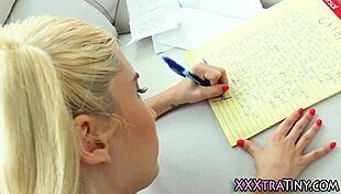 Small teen with tiny tits rides a big cock in this interracial scene