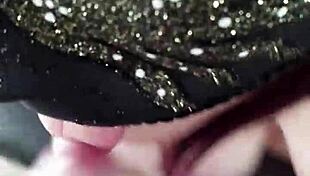 Homemade milf wife gives blowjob to amateur cock, leading to big cumshot on natural tits.