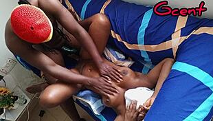 horny chocolate nigerian girlfriend fucked on couch