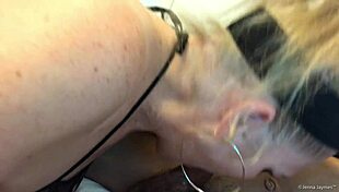 Jenna Jaymes, that curvy housewife, deepthroats a monster black cock on a chair casually.