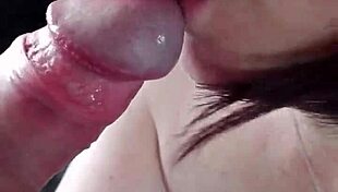 Homemade milf wife gives blowjob to amateur cock, leading to big cumshot on natural tits.