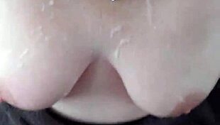 Homemade milf wife gives blowjob to amateur cock, leading to big cumshot on natural tits.