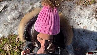 I let stranger cum in pussy in snowy forest