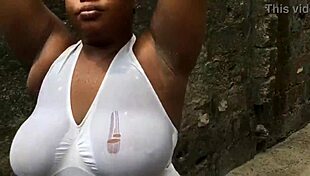 The European BBW pornstar with huge natural tits gets helped and fucked hard outdoors
