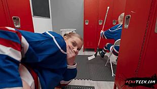 big ass teen seduces cameraman with blowjob in locker room