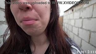 Whoa, she gave me a real fast risky blowjob behind the garages, filled her mouth with cum, and I made her swallow it all 😏