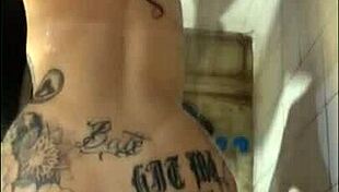 i licked my girlfriend's natural tits and sucked big cock in shower with interracial assfucking