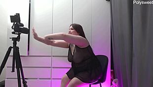 The cuckold is grateful to watch the curvy woman enjoy bdsm toys and humiliation