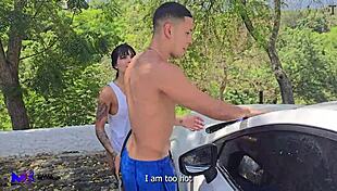 Public Car Wash Sex With Max Betancur And Athenea Rosse Riding Passionately