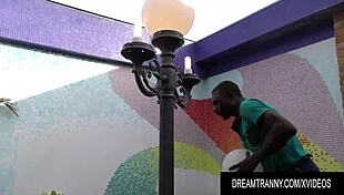 Blonde tgirl pamela lenvisk sucks big black cock intensely