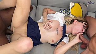 naughty school girl moans in mfm threesome