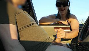 Stranger spots guy jerking off in public park car then delivers deepthroat blowjob with cum in mouth