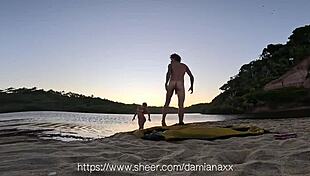 Brazilian babe flashes tits and ass naked, then gives blowjob to big cock in mid-air paragliding accident with unexpected fetish ending.