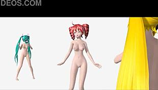 hatsune miku teto and neru triple baka project diva nude mod full nude