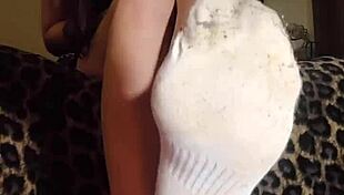 Worship and sniff mistress's socks and feet in this bdsm jerk off instructions video.
