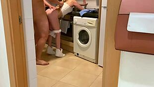 teen having sex in the kitchen with lucky fat guy?