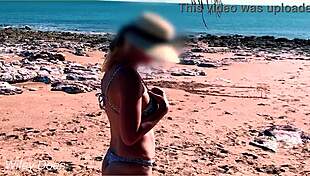 Wifey flashes her tits in bikini at the beach for exhibitionist fun