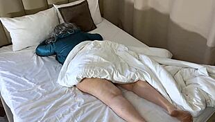 on a soft bed, the stepmom loves sex and moans quietly when fucked in the ass