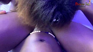 Damn, my wife got our skinny ebony maid to join us for a wild FFM threesome with creampie doggystyle action.