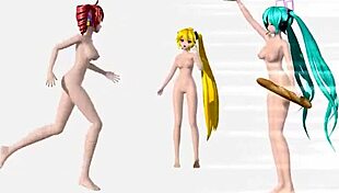 hatsune miku teto and neru triple baka project diva nude mod full nude