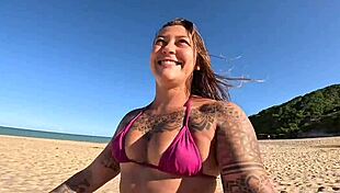 Brazilian babe flashes tits and ass naked, then gives blowjob to big cock in mid-air paragliding accident with unexpected fetish ending.