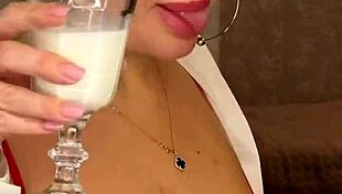 Milf with huge tits pouring milk, will you lick the milk off my boobs?