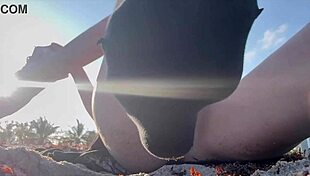 Italian Big Tits Milf Flashes Juicy Shaved Pussy in Sexy Bikini at Florida Public Beach