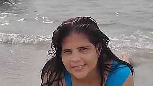 Oh wow, this chubby Latina with that massive ass on the beach, she's curvy and tattooed, making me so hot...