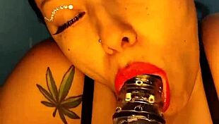 horny colombian playing with her dildo in a shower