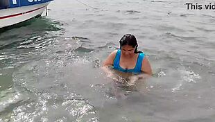 Oh wow, this chubby Latina with that massive ass on the beach, she's curvy and tattooed, making me so hot...