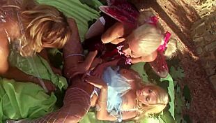 hot costume orgy with lesbians fucking passionately. 😈