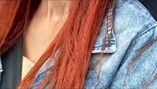 Redhead Amateur Flashes Ass and Masturbates in Public Car Street