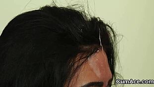 nasty hottie swallows all the cum in blowbang