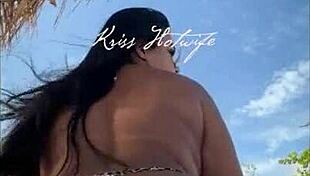 Married Prostitute Shows Tanned Ass In Bikini On Beach