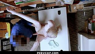 suspect caught shoplifting agrees to demands from pervcop in garage office to avoid criminal record