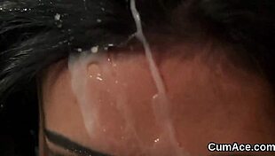 nasty hottie swallows all the cum in blowbang