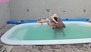 Pornstar With Tattoos Fucks Two Hotties By The Pool With Creampie Inside