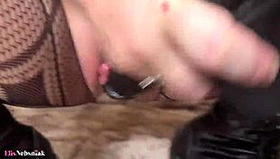 Hey, check out this hot blonde dressing up for her private Halloween party, fantasizing and touching herself until she finishes