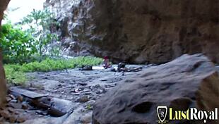 Skinny brunette feels intense pleasure from anal at beach