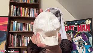 Hey, check out this hot blonde dressing up for her private Halloween party, fantasizing and touching herself until she finishes