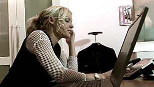 Blonde Secretary Fucks Boss On Desk In Fishnets.