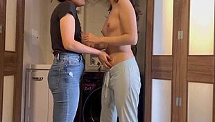 My Stepbrother's Not Home, So I Play Doctor with His Wife on the Washing Machine!