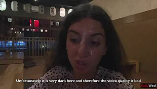 Sucking dick in sushi bar toilet, eating rolls with cum!