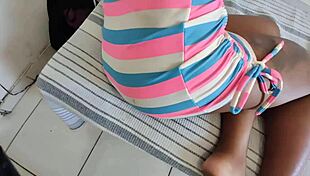 Beautiful brunette with big clit and ass tricks boyfriend to ride monster cock at home. Showing brown eyes and big tits