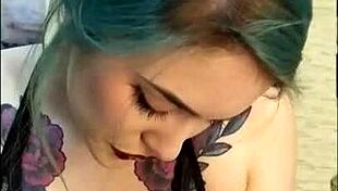 Tattooed mistress edges friend's cock in BDSM session