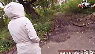 Shy german student tourist attempts outdoor sex with macho pickup guy in public casting