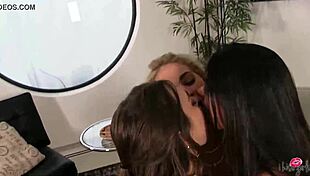 Intriguing Girlfriends Aspen Rae and Riley Reid Tag Team Cougar Cherie Deville in Blonde Threesome